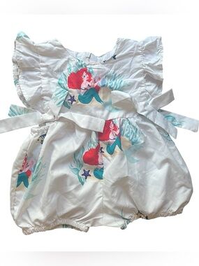 White Little Mermaid Print Ruffle Romper for Kids